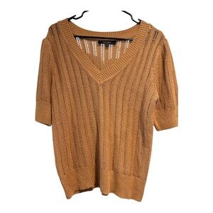 Rachel Roy Camel Open Knit V-Neck Sweater Top Size Medium